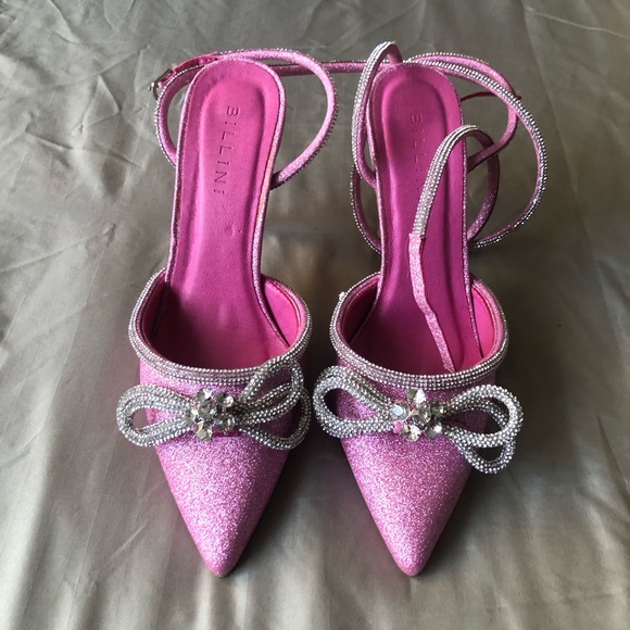 Rhinestone Sparkly Pink Double Bow Heels - Picture 2 of 6